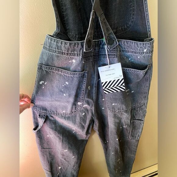 Sandrine Rose Free People denim overalls distressed painters ziggy black - Picture 12 of 16